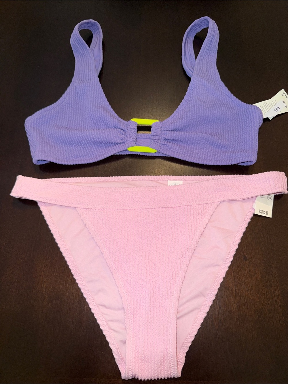 aerie Purple and Pink Textured Bikini Set